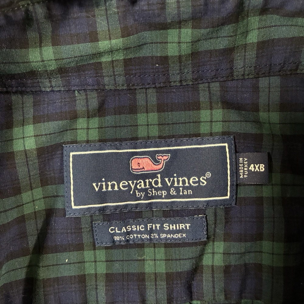 Vineyard Vines Shirt 4XB Blue Green Tartan Plaid Classic Fit Button Down Stretch - Picture 3 of 6